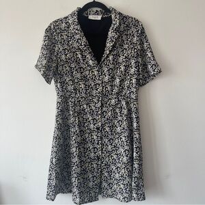 Axara Paris Floral Mini Dress in Black and White yellow button up short sleeve